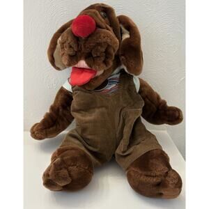 Ganz Brothers “Wrinkles” Dark Brown Dog Puppet 5139482 Brown Corduroy Overalls